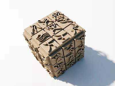 Artisan Handcrafted Wooden Sculpture Carving With Cubic Form And Intricate Patterns 3d model