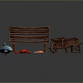 Rustic Outdoor Decor With Wooden Bench Wheelbarrow Lobster Fish And Bucket