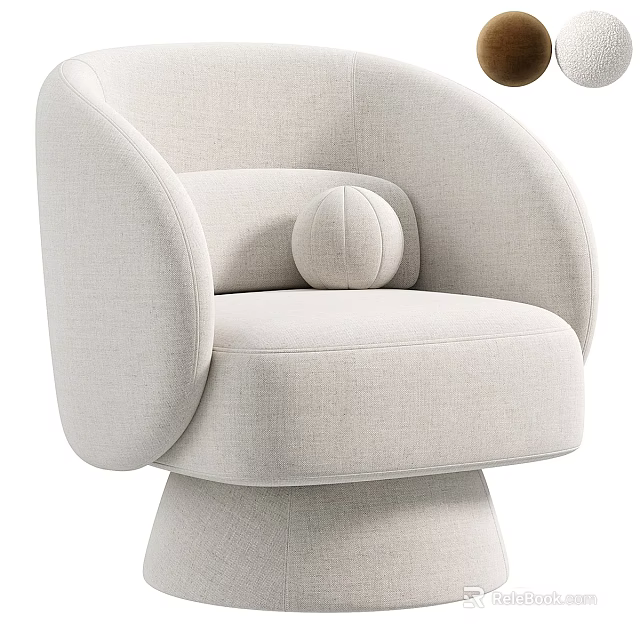 Modern Beige Upholstered Single Sofa With Curved Arms And Round Pillow Design 3d model 