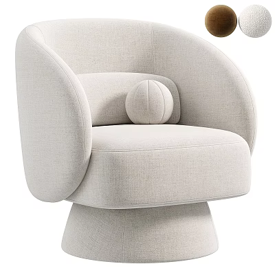 Modern Beige Upholstered Single Sofa With Curved Arms And Round Pillow Design 3d model
