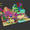 Modern Architectural Model Scene With Buildings Trees Parking Lot And Vehicles