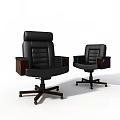 Black Leather Office Chairs With Wooden Armrests Swivel Base And Modern Design