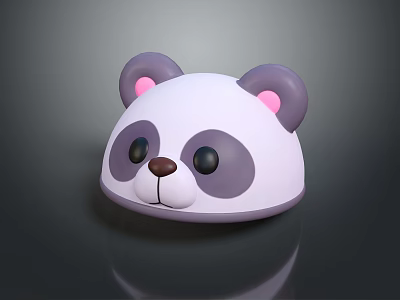 Cute Panda Head Cartoon Design Decoration With White Purple And Pink Features 3d model