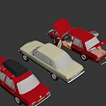 Vintage Cars In Red And Beige With Open Hood And Roof Rack On