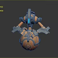 Mechanical Creature Character With Orange Gray Spherical Body Blue Glowing Parts And Claw Arms