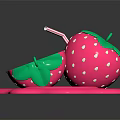Strawberry Shaped Decorative Toy With Pink Base White Dots And Green Leaves