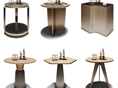 Modern Stylish Side Tables With Various Geometric Bases And Decor Accents 3d model