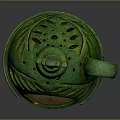 Green Ceramic Cup With Hollow Out Design And Top Decorative Flower Handle