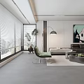 Modern Living Room Interior With TV Wall Floor to Ceiling Windows Sofa And Plants