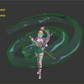 Anime Character Blonde Twin Tails Green Purple Outfit Holding Green Staff Blue Energy Vortex