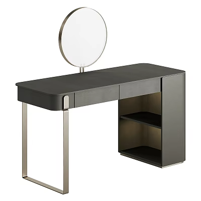Modern Dressing Table With Round Mirror Storage Drawers And Metal Legs 3d model