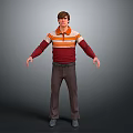 Man Standing In Red And White Striped Shirt With Brown Pants And Arms Outstretched