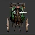 Green Horse Drawn Carriage With Two Brown Horses Roof And Seats