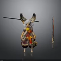 Anime Style 3D Character Model With Fox Ears Tail And Polearm Weapon