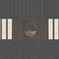 Modern Feature Wall Design With Wooden Panels And Decorative Circular Pattern 3d model