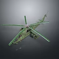Green Military Helicopter 3D Model With Rotors Side View And Exterior