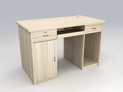 Simple Light Wood Desk With Drawer Cabinet And Spacious Tabletop Design 3d model
