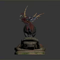 Detailed Colorful Triceratops Dinosaur Model Standing On Rock Base