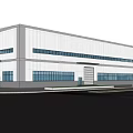 Modern Industrial Factory Building Exterior With Vehicles Pedestrians And Trees
