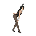 Woman in Black Bunny Costume with Black Stockings and High Heels in Various Poses