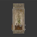 Ornate Wall Mounted Furniture With Carved Design Wooden Cabinet Base Vase Holding Fresh Flowers