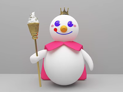 Cute White Doll With Golden Crown Pink Cape Smiling Face And Golden Broom 3d model