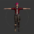 Pink Haired Character In Red Plaid Shirt Striped Pants Glasses Arms Outstretched Dark Background