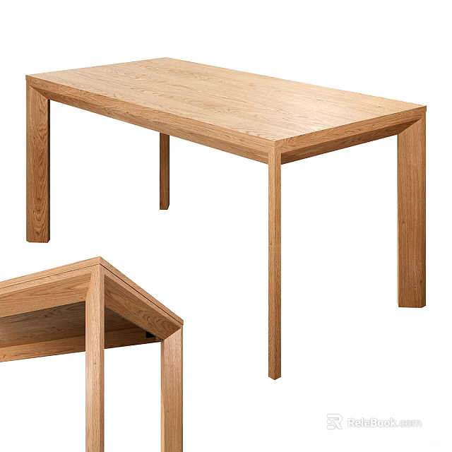 Natural Oak Dining Table Design With Smooth Tabletop And Sturdy Wooden Legs 3d model 