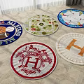 Round Rugs With Various Decorative Patterns Including Sports Fruits Nautical And Letter H Designs