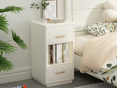 White Modern Bedroom Nightstand With Storage Vase Books Plant And Painting 3d model