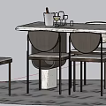 Modern Dining Table and Chairs Set with Metal Frame and Panda Patterned Outdoor Floor
