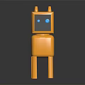 Yellow Geometric Block Cat with Simple Blue Eyes and Shiny Surface on Dark Background