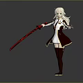 Game Anime Character With Blonde Hair Holding Pink Purple Long Sword In White Brown Outfit