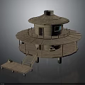 Circular Wooden Two Story Cabin Featuring Conical Roof Terrace Staircase And Small Window