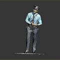Game Movie Character Police Officer Figurine in Blue Uniform with Cap Standing on White Base