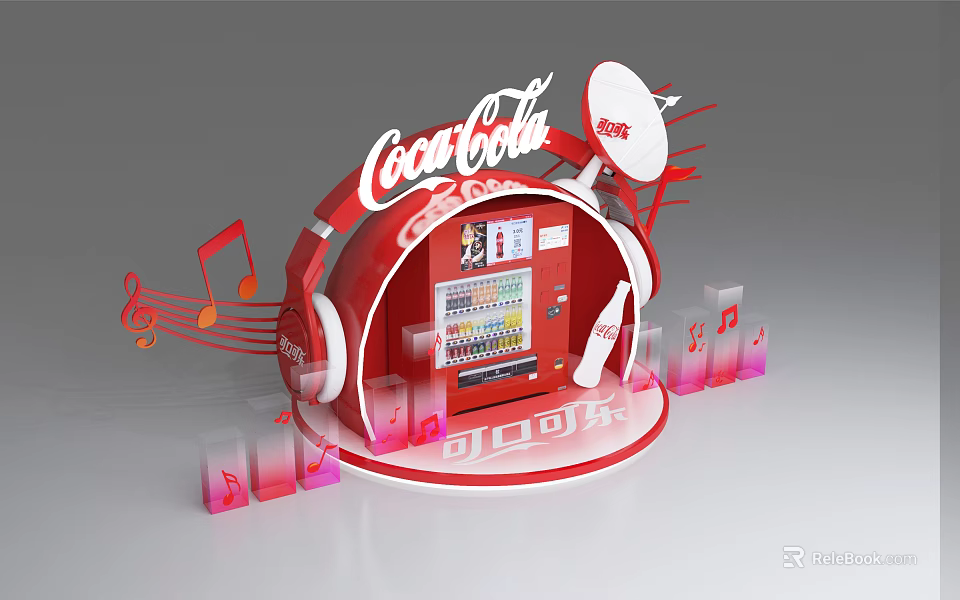 Red Coca-Cola Commercial Vending Machine With Headphone Design And Musical Notes 3d model 