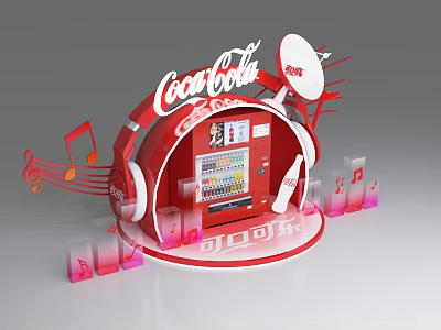 Red Coca-Cola Commercial Vending Machine With Headphone Design And Musical Notes 3d model