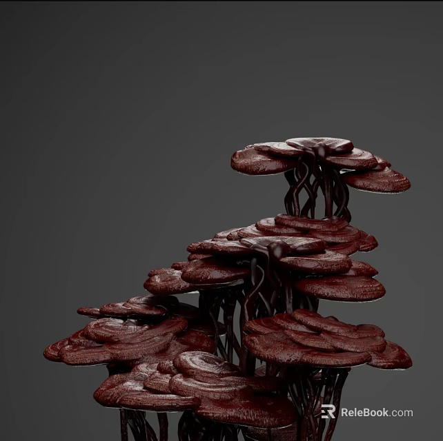 Natural Ganoderma Mushroom Cluster With Brown Cap And Stalk Structure 3d model 