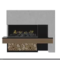 Modern Fireplace Interior With Burning Flames Stone Surround And Wood Logs Storage Design