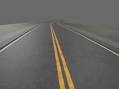 Car Driving On Open Asphalt Road With Double Yellow Lines And Distance 3d model