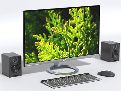 Modern computer monitor mouse keyboard sound speaker display 3d model