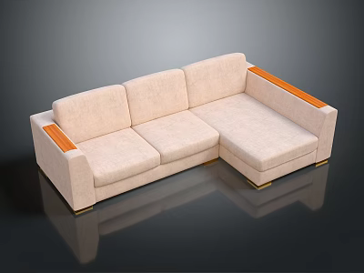 Modern Light Beige Multi Seat Sofa With Orange Armrests And Sectional Design 3d model