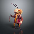 Fantasy Insect Game Movie Character With Long Antennae Red Eyes Claws And Pink Orange Body