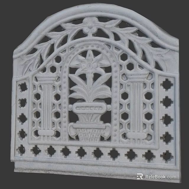 Decorative White Carved Partition With Floral Pattern Geometric Cutouts And Columns 3d model