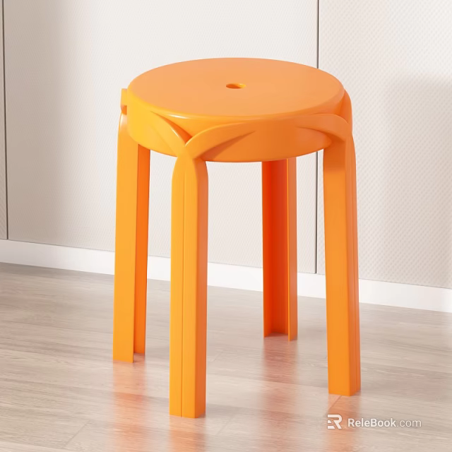 Orange Plastic Stool Modern Simple Design Round Seat with Center Hole 3d model