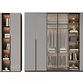 Modern Gray Wardrobe Design With Sliding Doors Hanging Clothes And Bookshelves