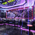 KTV Interior Design With Iron Man Theme Neon Lights Bar Counter And Stools