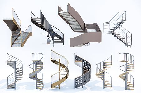 Modern revolving staircase combination metal staircase steel frame staircase arc staircase 3d model