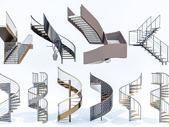 Modern revolving staircase combination metal staircase steel frame staircase arc staircase 3d model