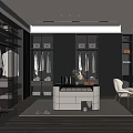 Modern Luxury Walk in Closet Interior With Hanging Clothes Dressing Table And Mirror